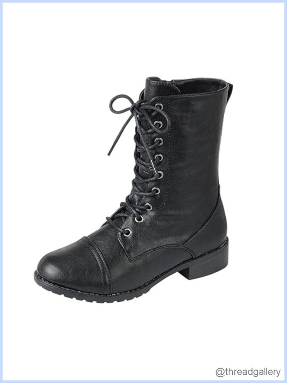 Vegan Faux Leather Combat Boots Lace Up Ankle Bootie Low Heel